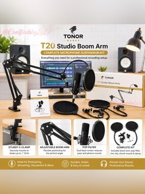 TONOR T20 Studio Boom Arm & Microphone Suspension Kit